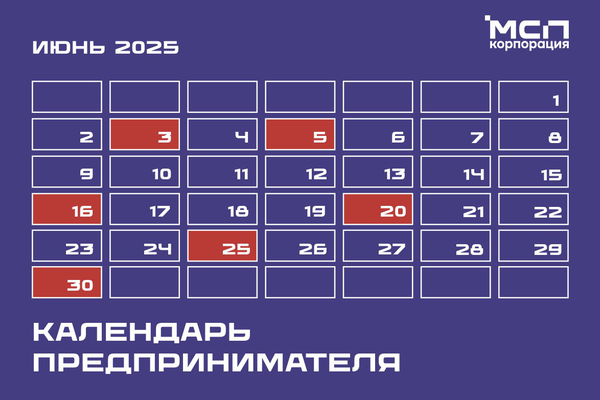 Календарь предпринимателя на июнь 2025 года
